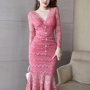 robe dentelle rose