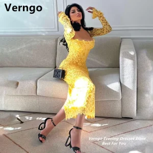 robe en dentelle jaune longue sirène