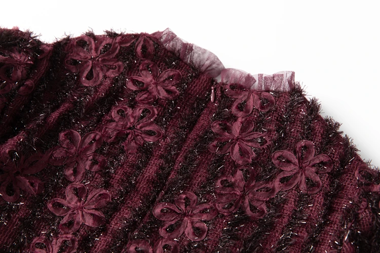 Robe en dentelle bordeaux manches longues à volants – Image 23