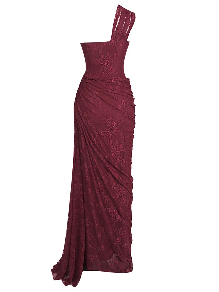 robe col diagonal bordeaux