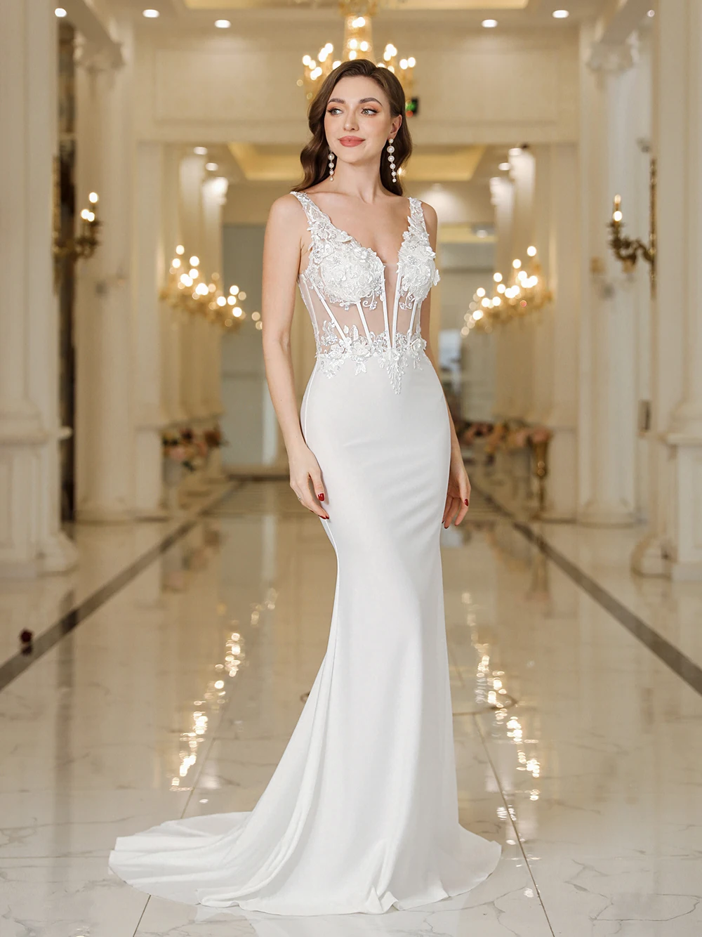 Robe de mariée moulante sirène en dentelle – Image 11