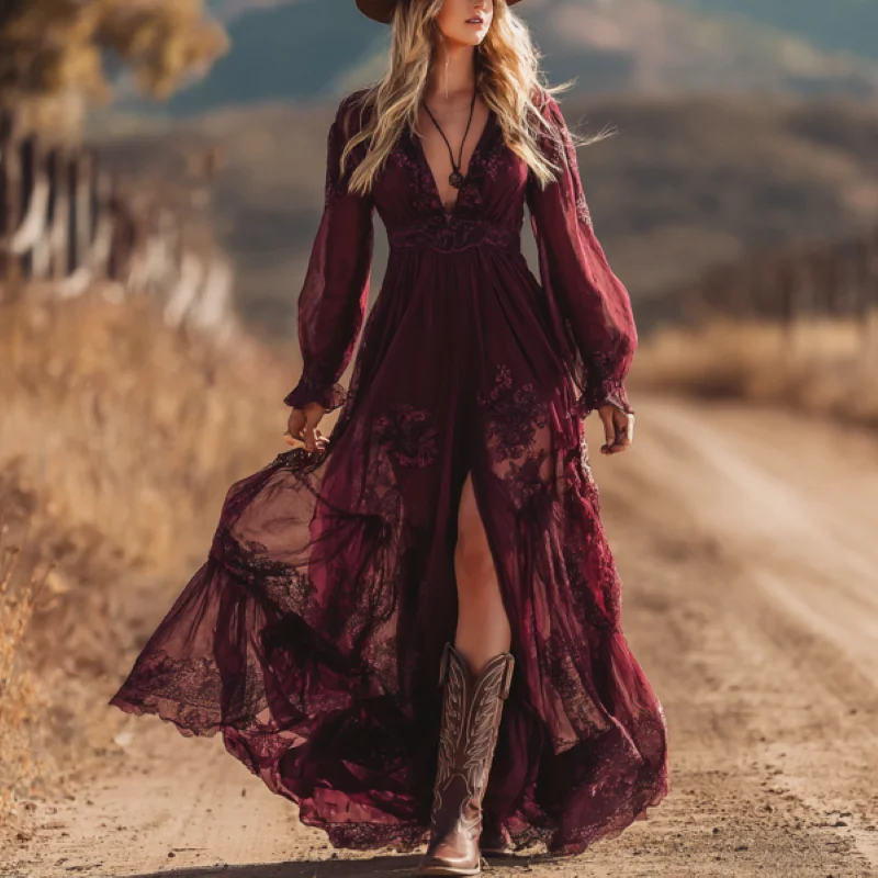 robe en dentelle bordeaux