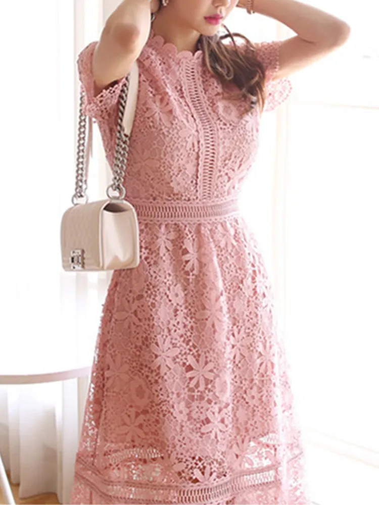 toucher doux robe dentelle rose