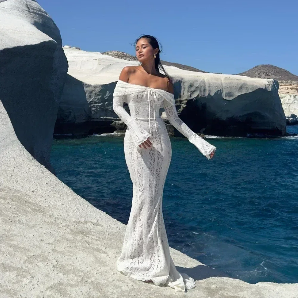 Robe en dentelle blanche longue – Image 3