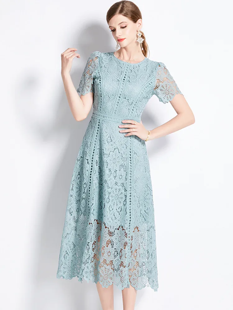 mode robe dentelle verte