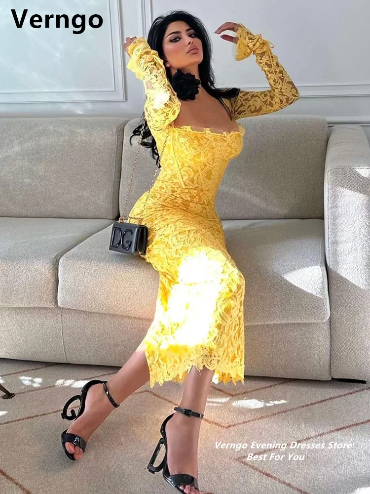 robe élégante jaune dentelle sirène