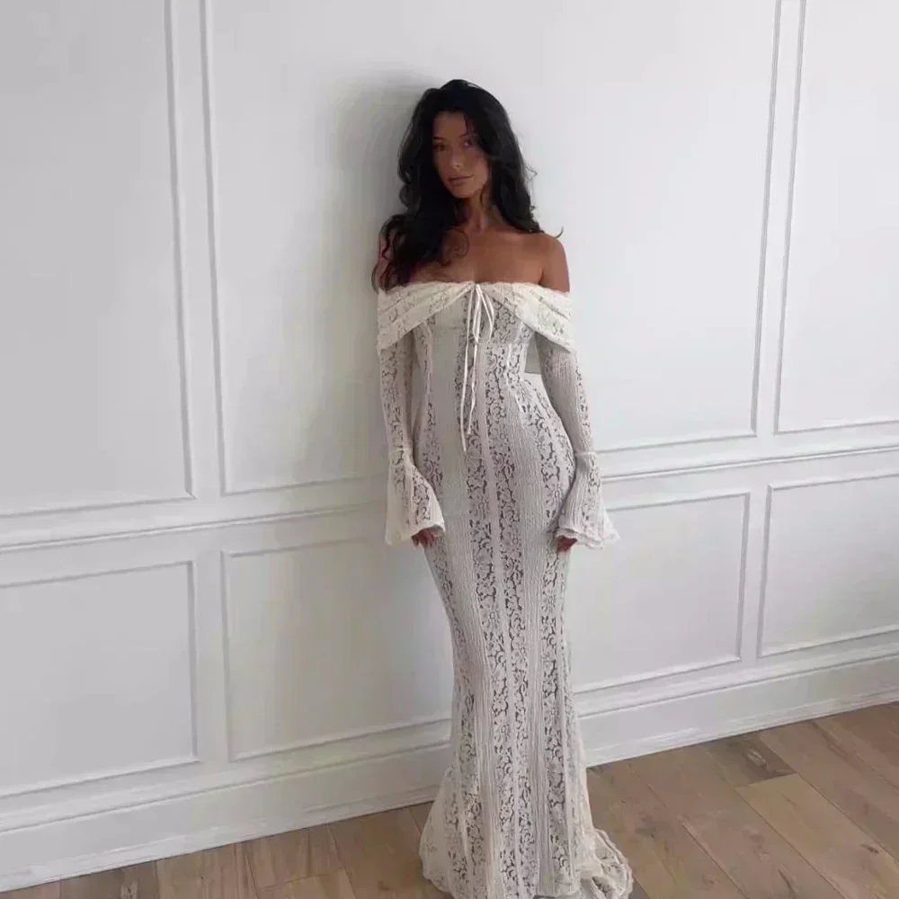 Robe en dentelle blanche longue – Image 2