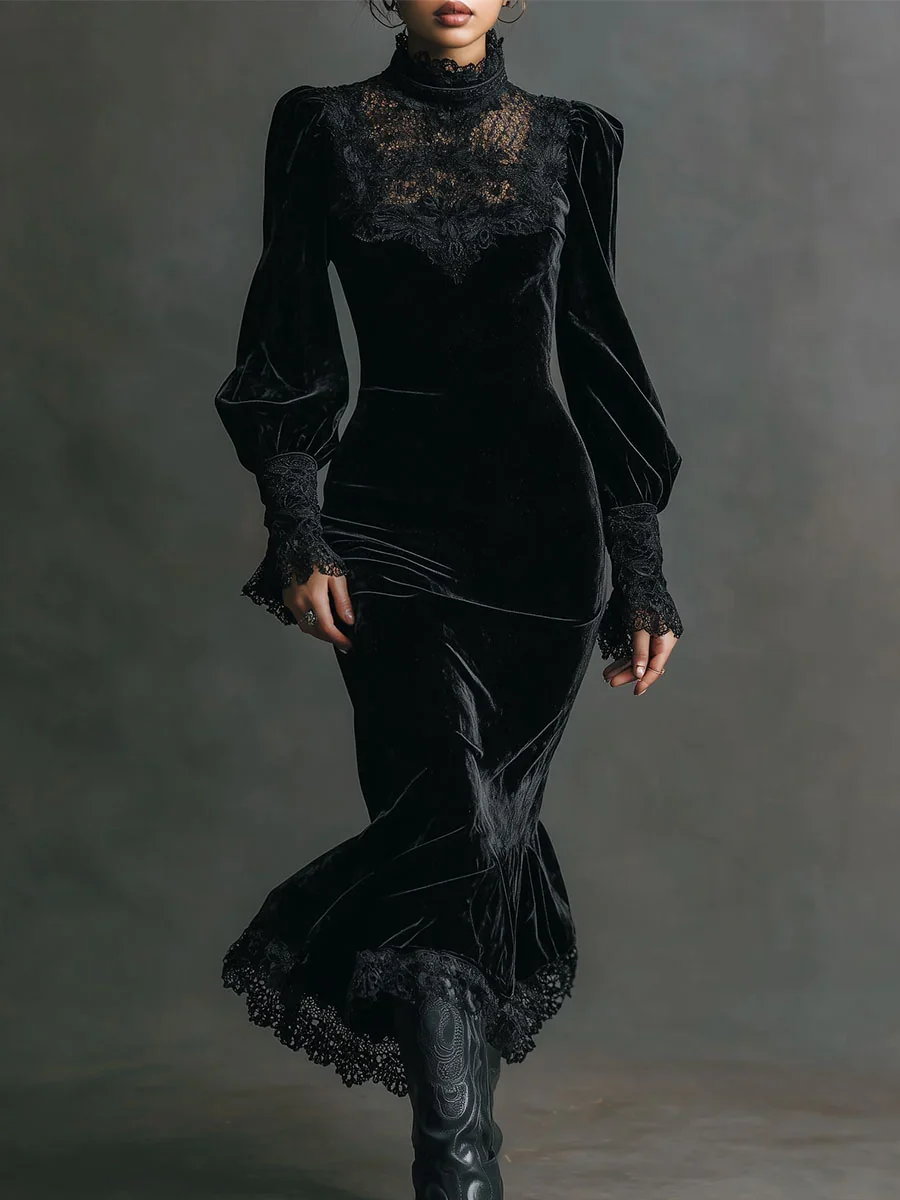 robe en dentelle et en velours gothique