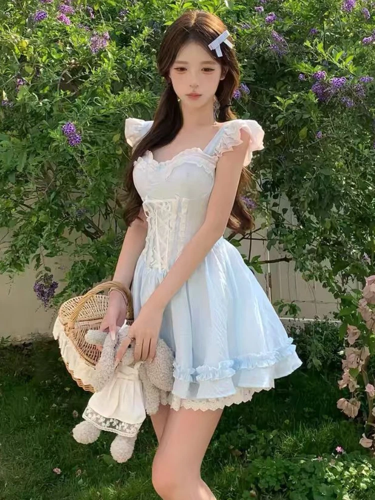 Robe mini bleu dentelle