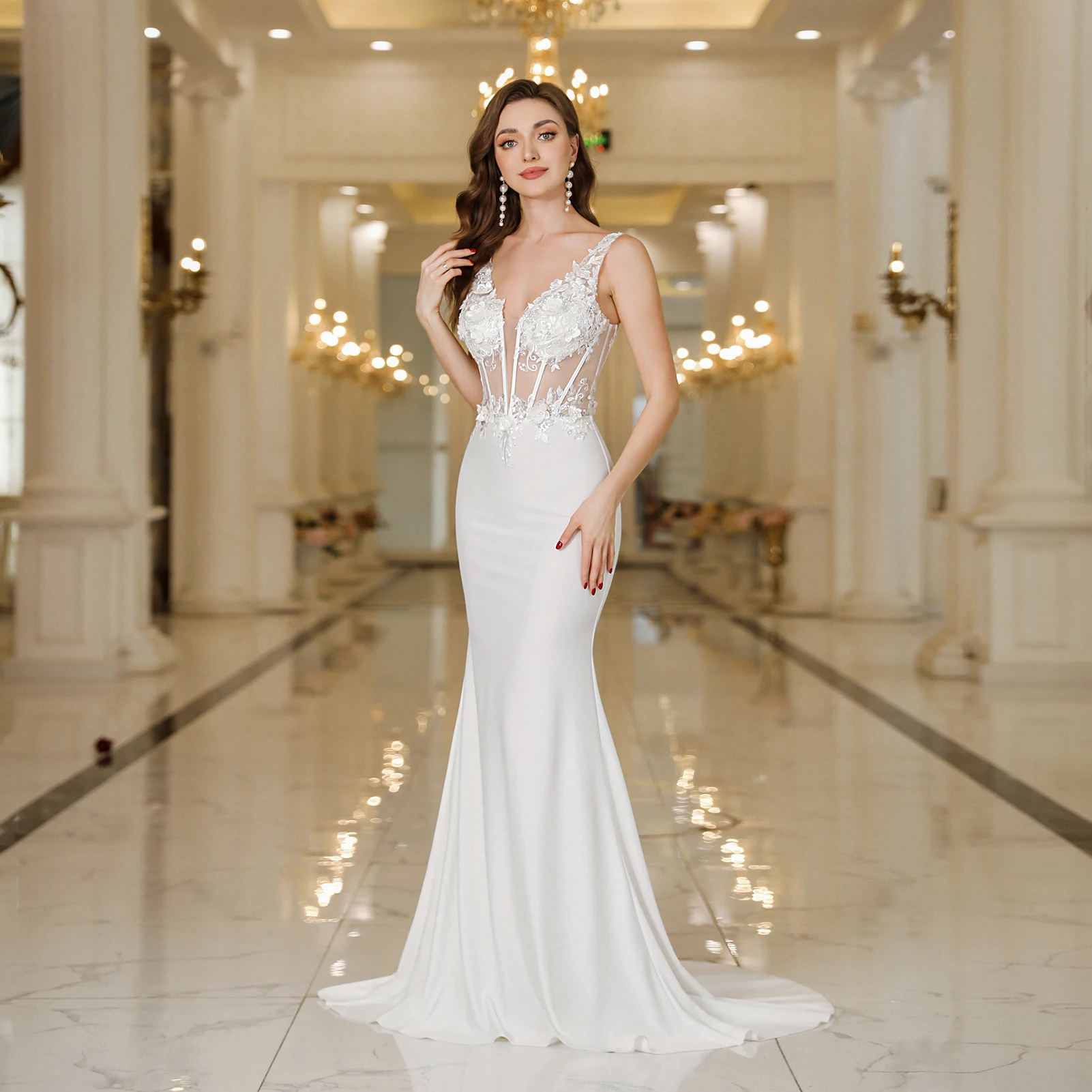 Robe de mariée moulante sirène en dentelle