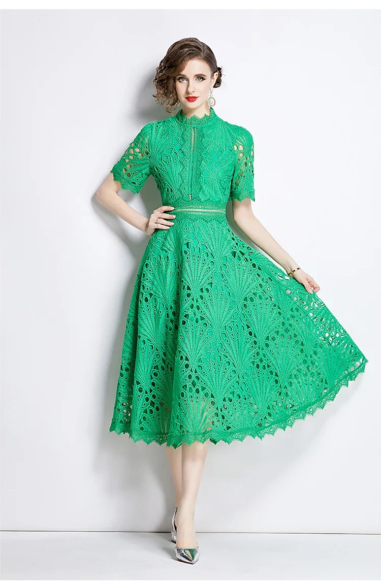pièce essentielle robe dentelle verte