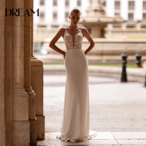 Robe de mariée avec bretelle en dentelle