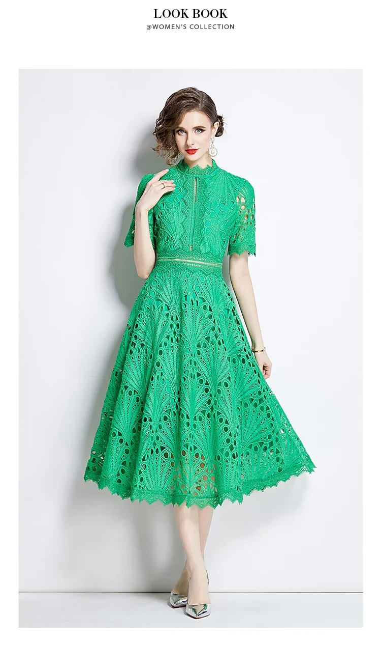 savoir-faire robe en dentelle verte